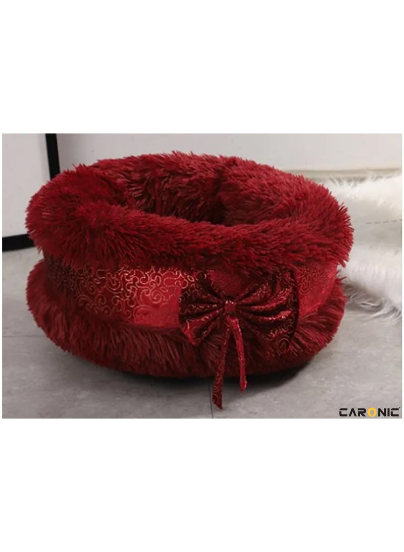 Pet Round Bed Shape Calming Donut Dog Bed For Small Dog Faux Fur Cat Bed For Cat Comfortable And Soft 80Cm