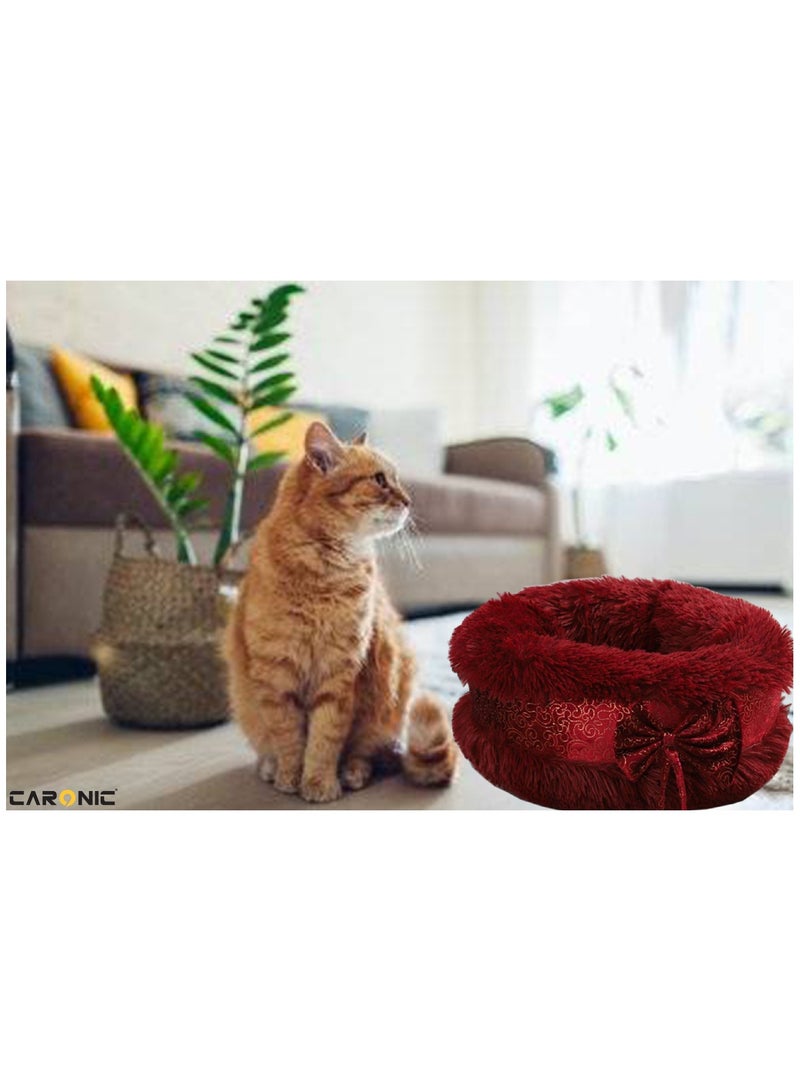 Pet Round Bed Shape Calming Donut Dog Bed For Small Dog Faux Fur Cat Bed For Cat Comfortable And Soft 80Cm