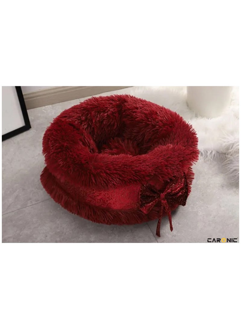 Pet Round Bed Shape Calming Donut Dog Bed For Small Dog Faux Fur Cat Bed For Cat Comfortable And Soft 80Cm