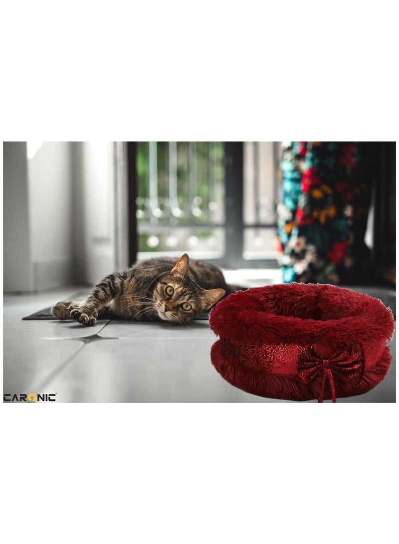 Pet Round Bed Shape Calming Donut Dog Bed For Small Dog Faux Fur Cat Bed For Cat Comfortable And Soft 80Cm