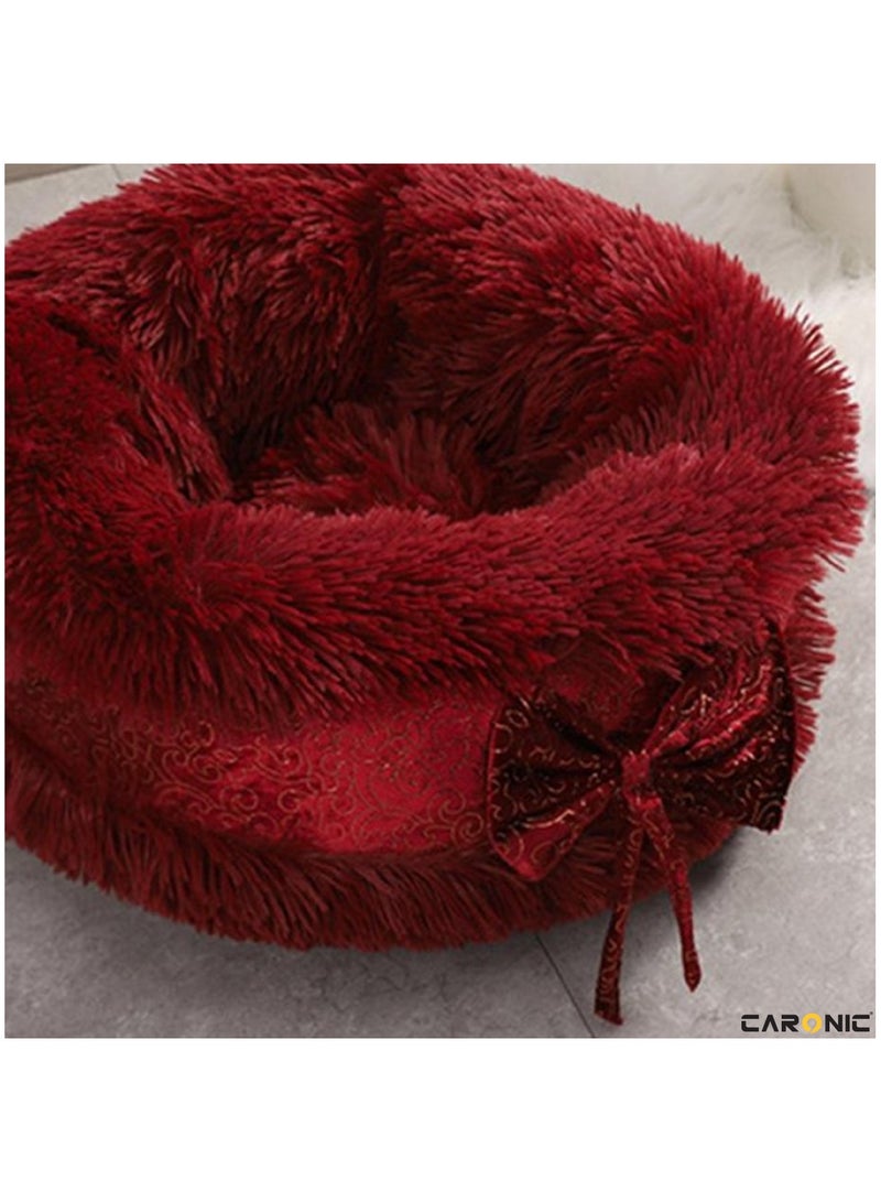 Pet Round Bed Shape Calming Donut Dog Bed For Small Dog Faux Fur Cat Bed For Cat Comfortable And Soft 80Cm