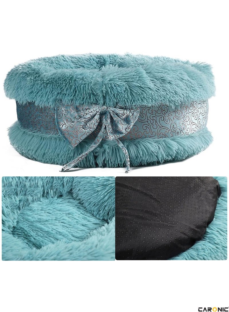 Pet Round Bed Shape Calming Donut Dog Bed For Small Dog Faux Fur Cat Bed For Cat Comfortable And Soft 80Cm