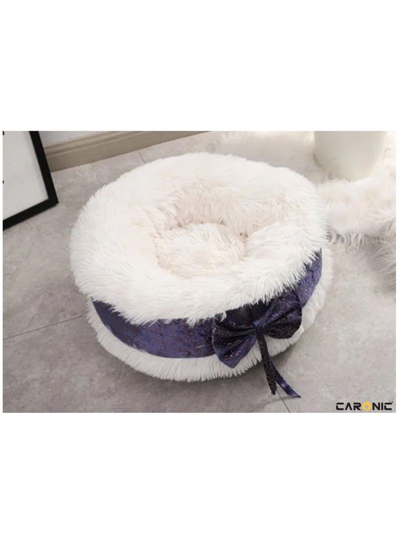 Pet Round Bed Shape Calming Donut Dog Bed For Small Dog Faux Fur Cat Bed For Cat Comfortable And Soft 80Cm