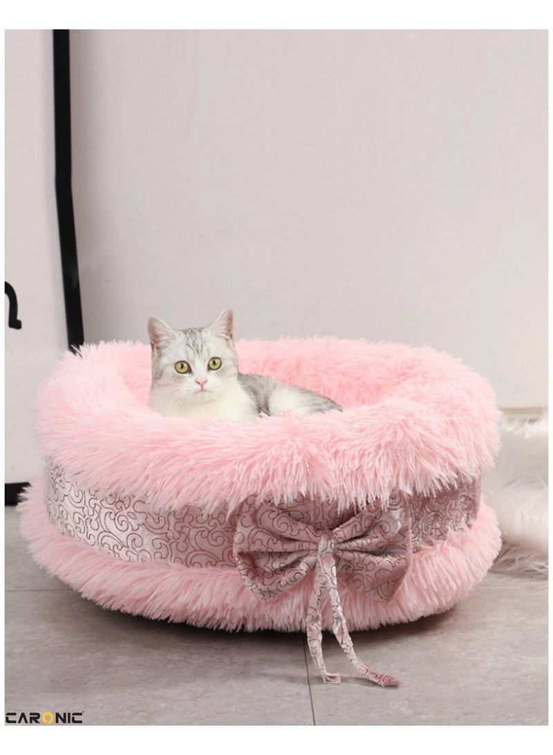 Pet Round Bed Shape Calming Donut Dog Bed For Small Dog Faux Fur Cat Bed For Cat Comfortable And Soft 80Cm