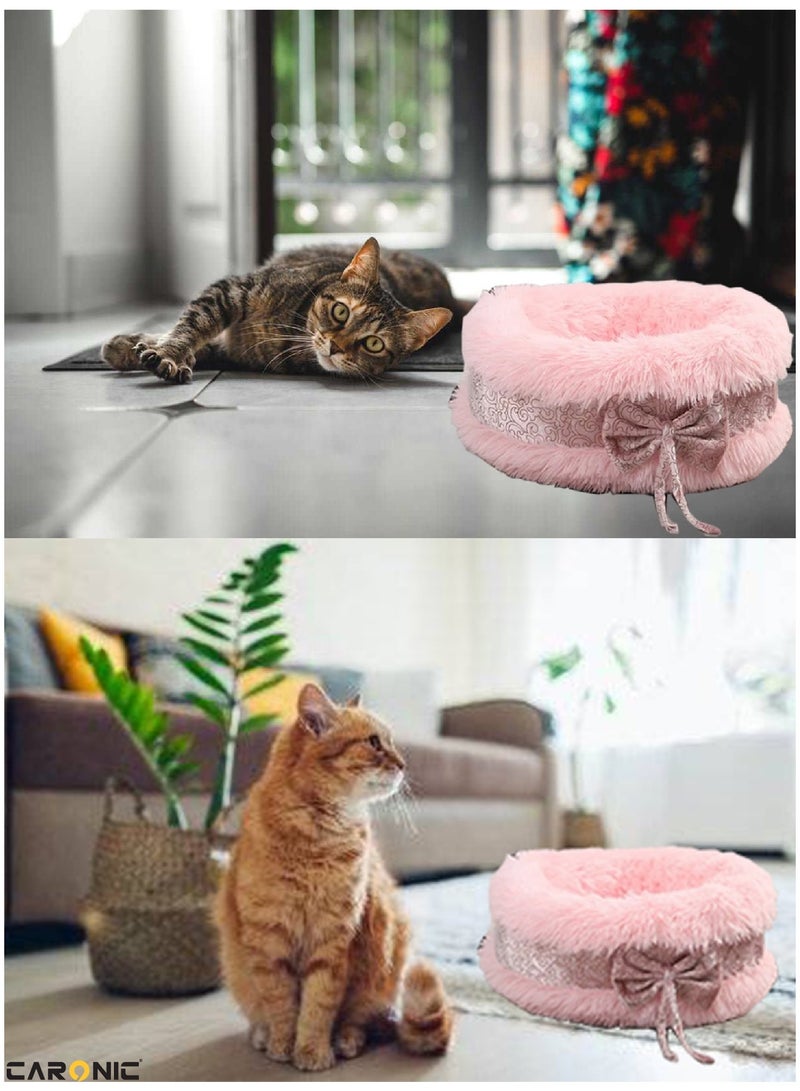 Pet Round Bed Shape Calming Donut Dog Bed For Small Dog Faux Fur Cat Bed For Cat Comfortable And Soft 80Cm