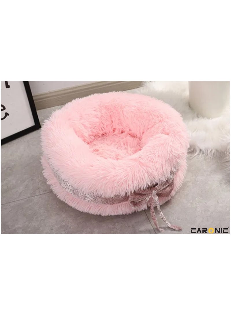 Pet Round Bed Shape Calming Donut Dog Bed For Small Dog Faux Fur Cat Bed For Cat Comfortable And Soft 80Cm