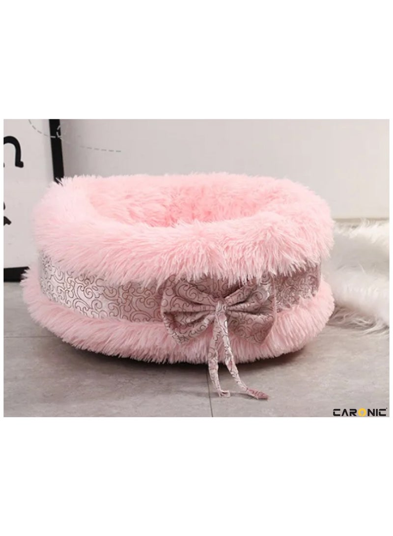 Pet Round Bed Shape Calming Donut Dog Bed For Small Dog Faux Fur Cat Bed For Cat Comfortable And Soft 80Cm