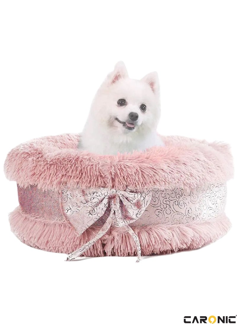 Pet Round Bed Shape Calming Donut Dog Bed For Small Dog Faux Fur Cat Bed For Cat Comfortable And Soft 80Cm