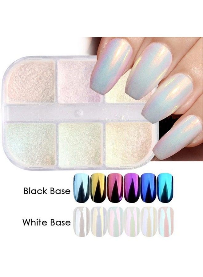 6 Grids Nail Art Kit Box Aurora Chrome Pigment Mirror Powder Pearl Glitter Nail Art Dust Design Nail Decoration Accessories Diy Manicure Trending For Women Girls