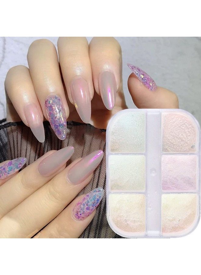 6 Grids Nail Art Kit Box Aurora Chrome Pigment Mirror Powder Pearl Glitter Nail Art Dust Design Nail Decoration Accessories Diy Manicure Trending For Women Girls