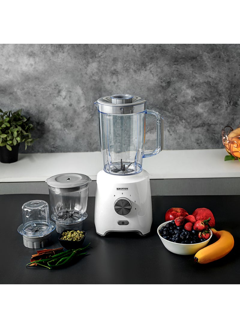 3-In-1 Blender With Unbreakable Jars, Stainless Steel Blade, 600W Powerful Motor with 3 Speed Setting and Pulse 1.8 L 600 W KNB6029 White/Grey