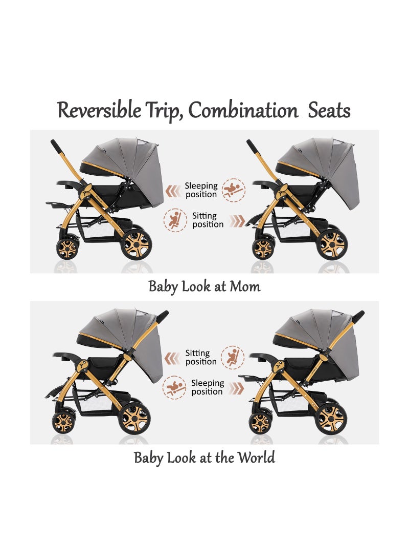 Reversible Trip2 Stroller With Extra-wide Canopy - Grey