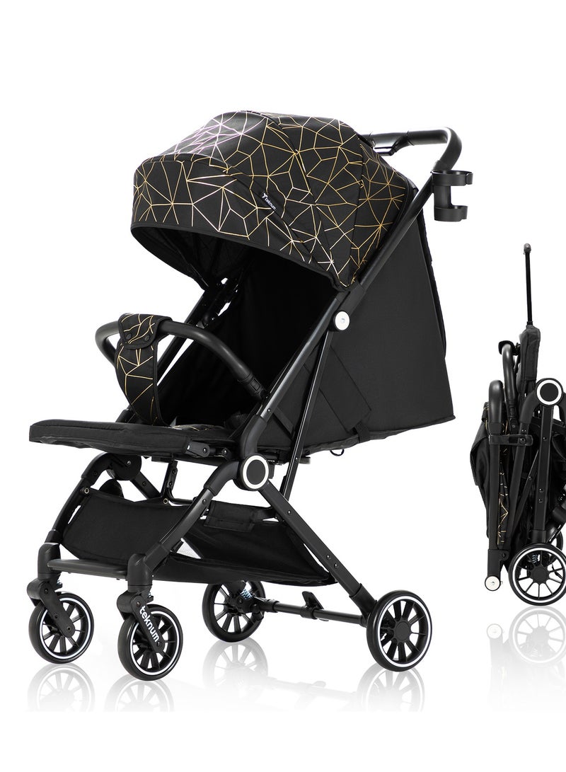 Lightweight And Compact Travelzen Stroller With Extra Wide Canopy - Black Gold