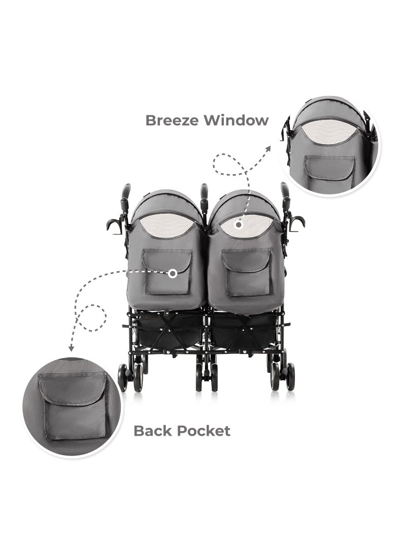 Baby Twin Stroller Fellow With Lightweight And Foldable - Grey