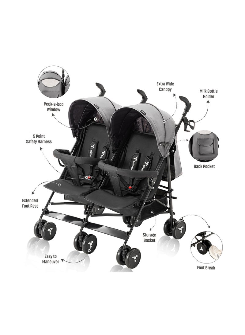 Baby Twin Stroller Fellow With Lightweight And Foldable - Grey