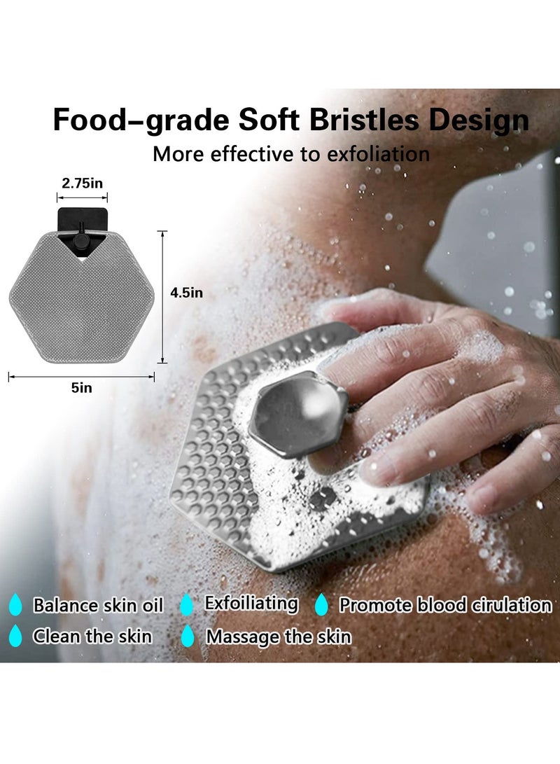 Body Scrubber & Storage Hook Set, Silicone Shower & Bathroom Accessory, Features Silicone-Grip Technology
