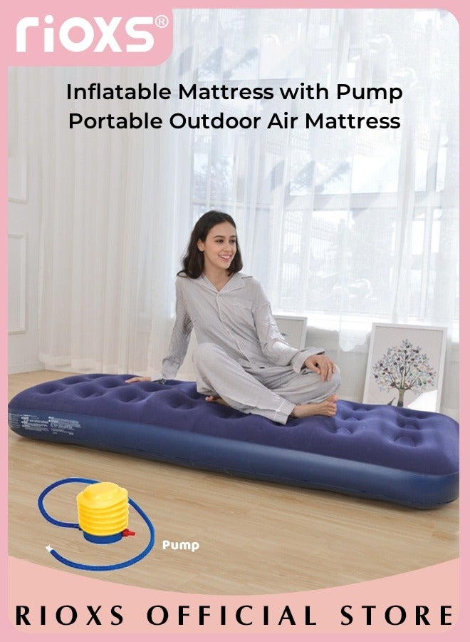 Inflatable Mattress with Pump Portable Outdoor Air Mattress Foldable Single Thickened Flocking Mattress for Outdoor and Home