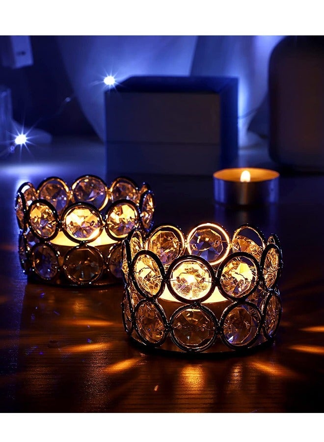 6 Gold Crystal Tea Light Candle Holders Small Bowl Votive Holders, Decorative Tealight Pillar Stands Centerpieces for Dining Table Wedding Party Home Decor