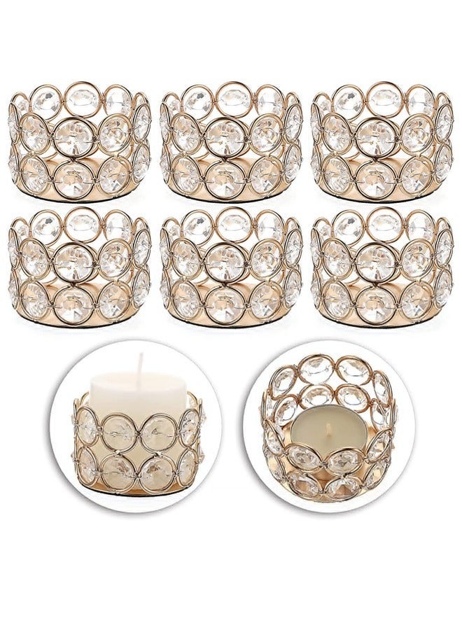 6 Gold Crystal Tea Light Candle Holders Small Bowl Votive Holders, Decorative Tealight Pillar Stands Centerpieces for Dining Table Wedding Party Home Decor