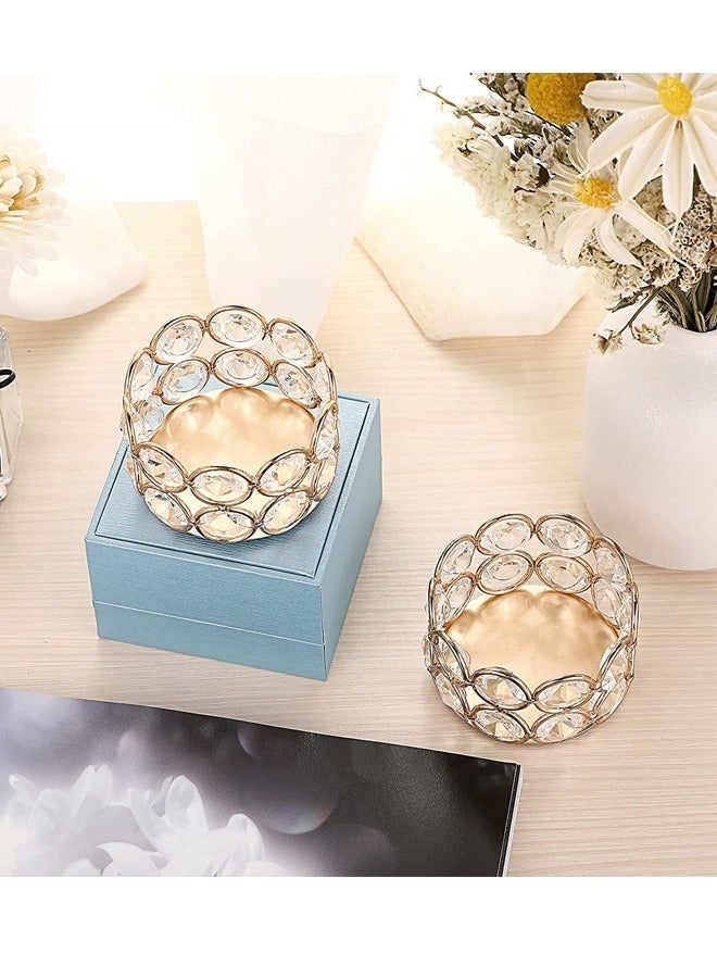 6 Gold Crystal Tea Light Candle Holders Small Bowl Votive Holders, Decorative Tealight Pillar Stands Centerpieces for Dining Table Wedding Party Home Decor