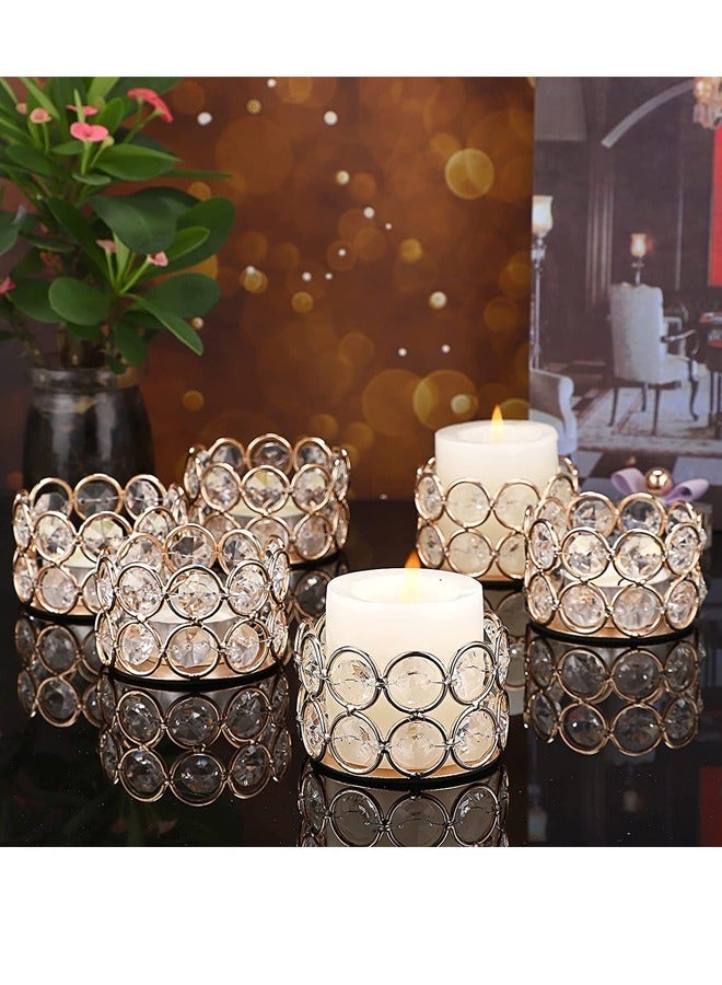6 Gold Crystal Tea Light Candle Holders Small Bowl Votive Holders, Decorative Tealight Pillar Stands Centerpieces for Dining Table Wedding Party Home Decor
