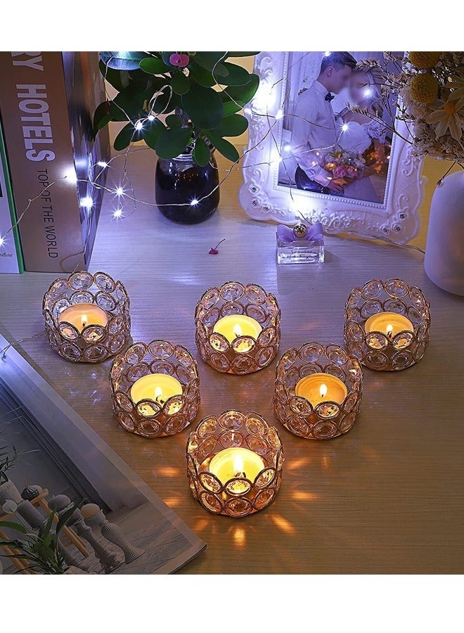 6 Gold Crystal Tea Light Candle Holders Small Bowl Votive Holders, Decorative Tealight Pillar Stands Centerpieces for Dining Table Wedding Party Home Decor