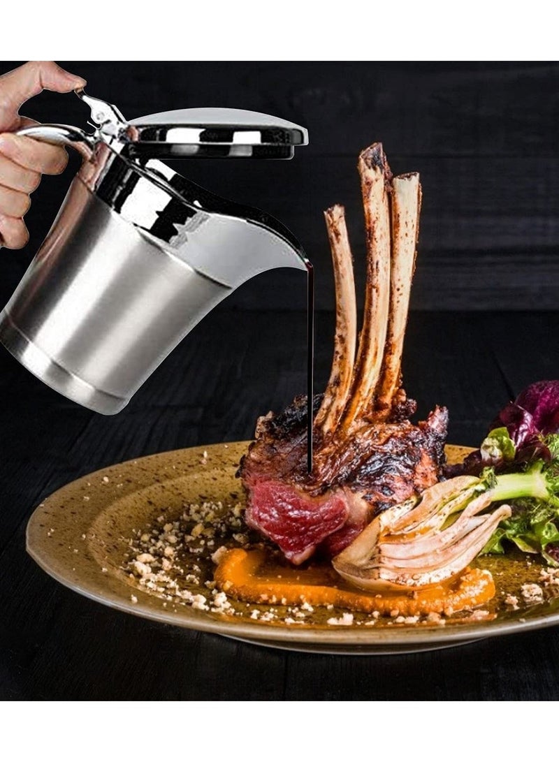 Gravy Pot, 450ml Boat Sauce Jug Stainless Steel Insulated Custard Serving for Gravy, Custard, Cream,