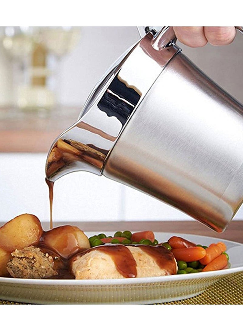 Gravy Pot, 450ml Boat Sauce Jug Stainless Steel Insulated Custard Serving for Gravy, Custard, Cream,
