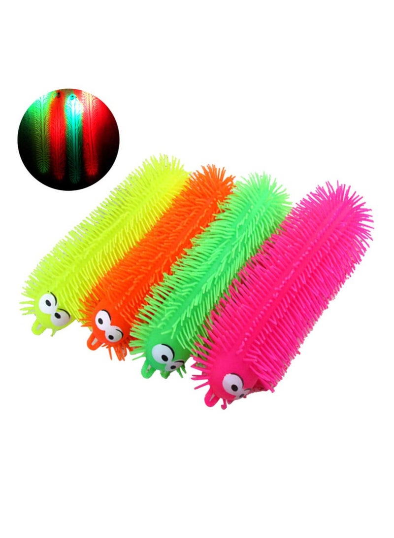 SYOSI 4pcs Flashing Light Up Stretchy Caterpillars, Squishy Stress Balls Toy, Anxiety and Stress Relief Toys for Adults Teen Kids (Four Color)