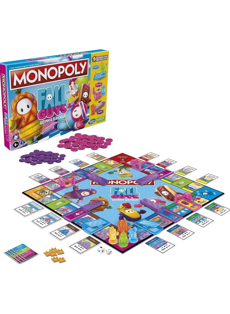 MONOPOLY Fall Guys Ultimate Knockout Edition Board Game for Players Ages 8 and Up, Dodge Interactive Obstacles, Includes Knockout Die