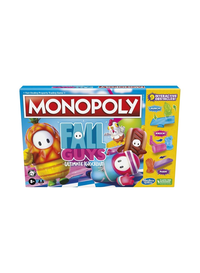 MONOPOLY Fall Guys Ultimate Knockout Edition Board Game for Players Ages 8 and Up, Dodge Interactive Obstacles, Includes Knockout Die