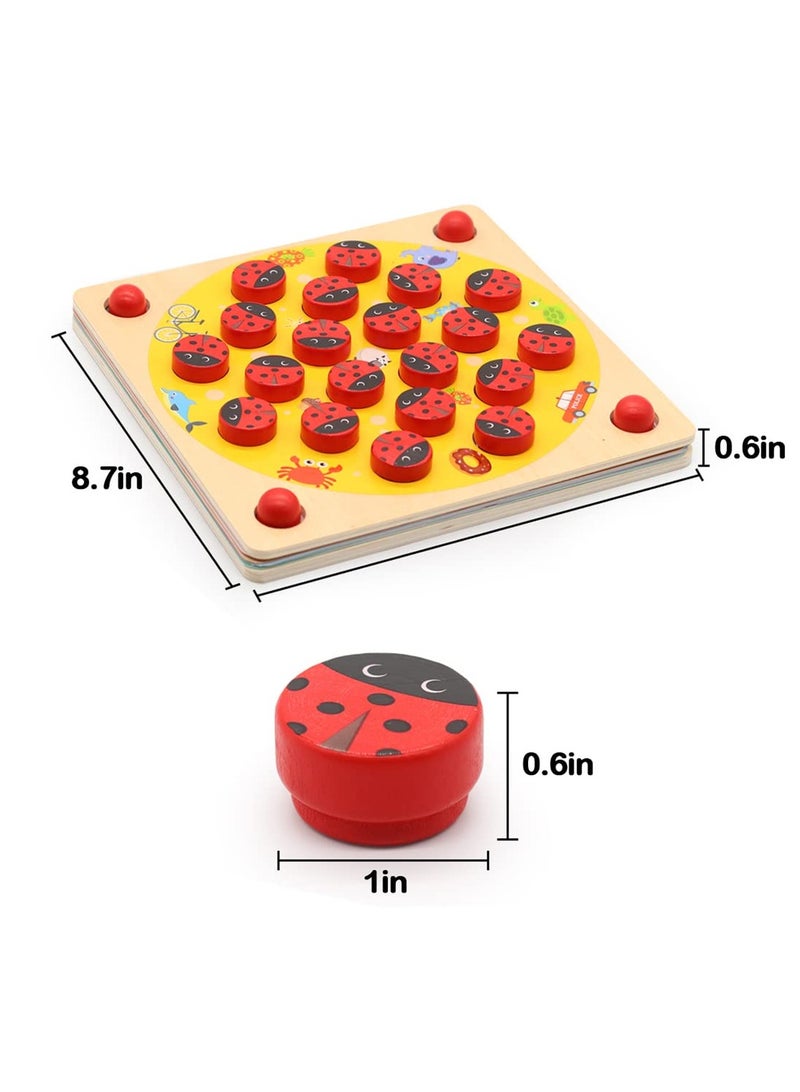 Ladybug's Garden Memory Game Wooden Memory Matching Games Family Board Games with 8 Pieces Double-Sided Cards Cognitive Development Educational Toys for Kids Age 3 Years Old and Up