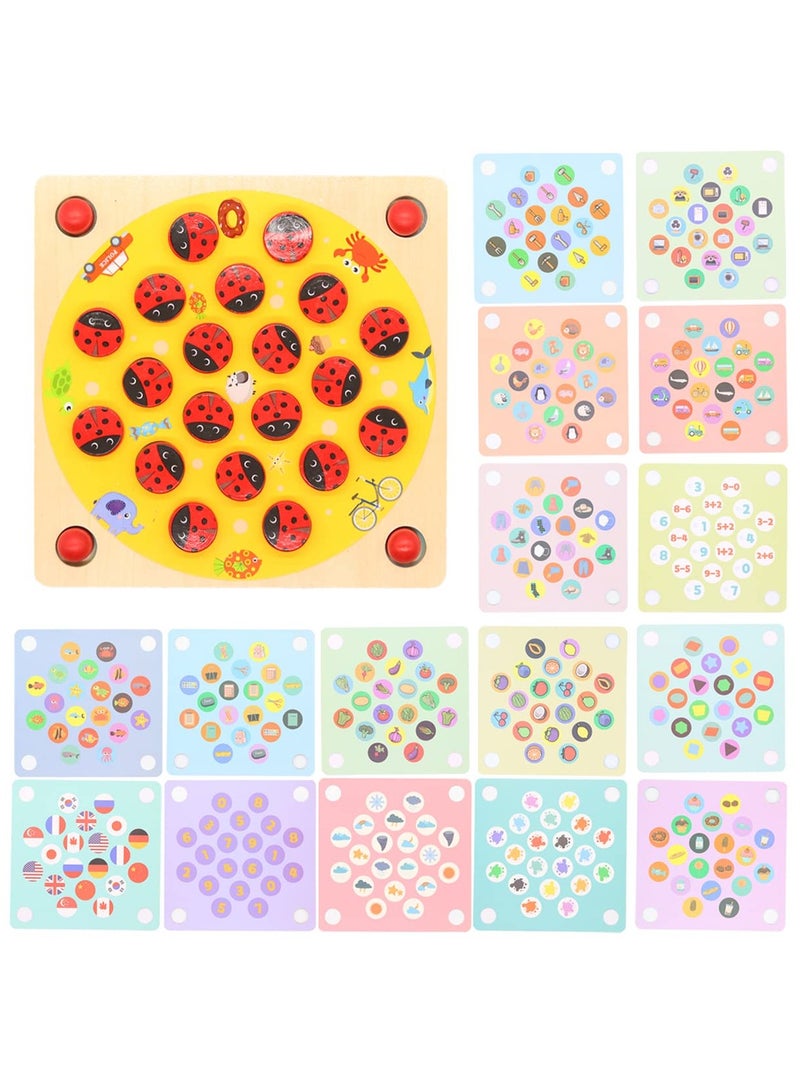 Ladybug's Garden Memory Game Wooden Memory Matching Games Family Board Games with 8 Pieces Double-Sided Cards Cognitive Development Educational Toys for Kids Age 3 Years Old and Up