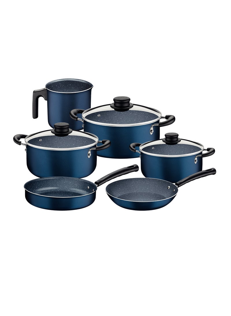 Since 1911,Made in Brazil-  9 Pieces Blue Aluminum Cookware Set with Interior and Exterior Starflon Max Nonstick Coating