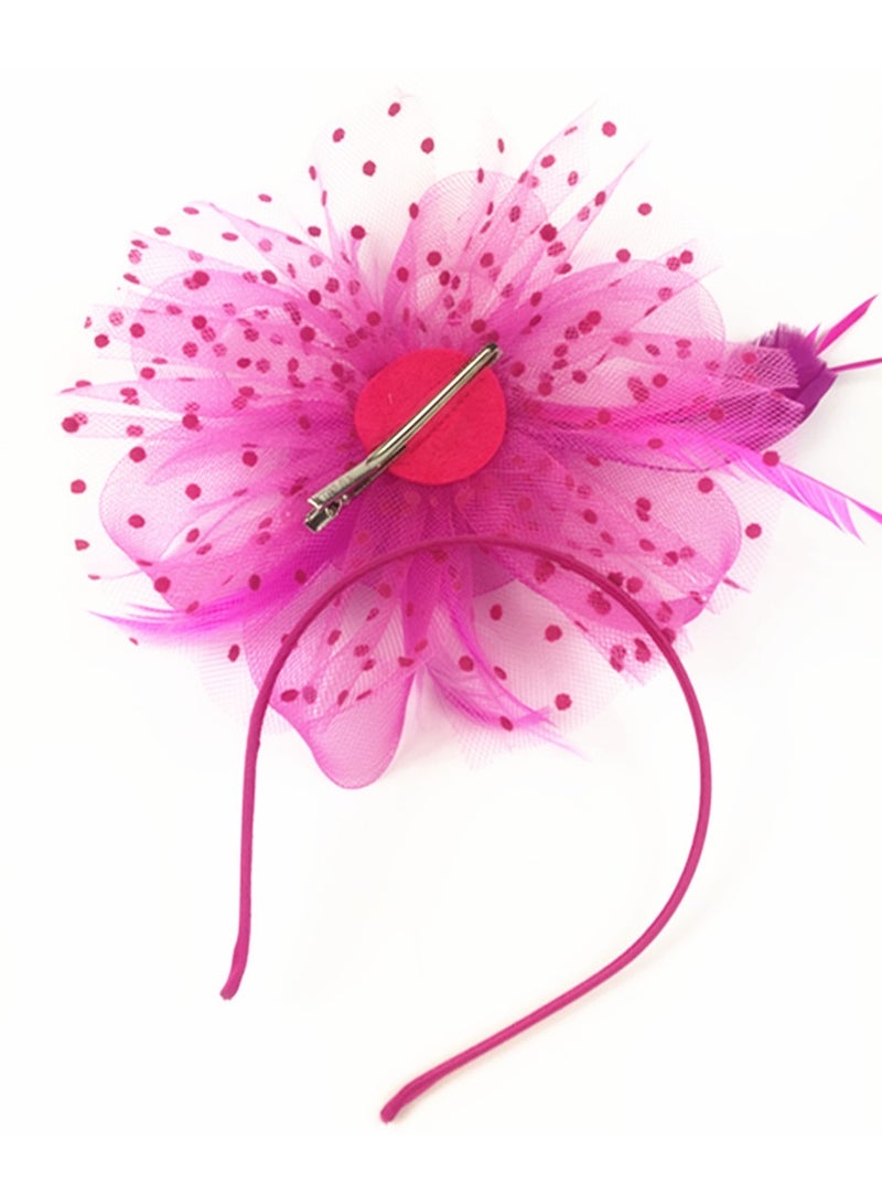 Ddaniela Monalisa Fascinator Hats for Women Tea Party Headband,  Hat Flower Mesh Ribbons Feathers on a Headband and a Clip Tea Party Headwear for Girls and Women Hot Pink