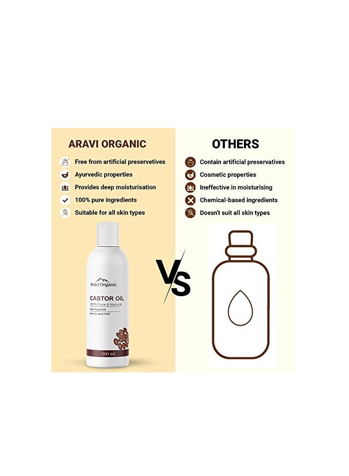 Aravi Organic Extra Virgin Cold Pressed Coconut Oil Cold Pressed Castor Carrier Oil 200ml Pack of2