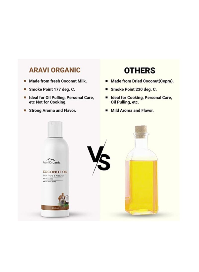 Aravi Organic Extra Virgin Cold Pressed Coconut Oil Cold Pressed Castor Carrier Oil 200ml Pack of2