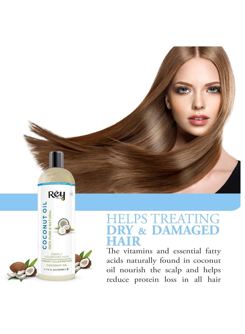 Rey NaturalsCoconut Oil 100% Pure Natural Coconut Oil for Hair and Skin Hair Growth Strengthens Hair Improves Scalp Condition Pack Of 2 200ML