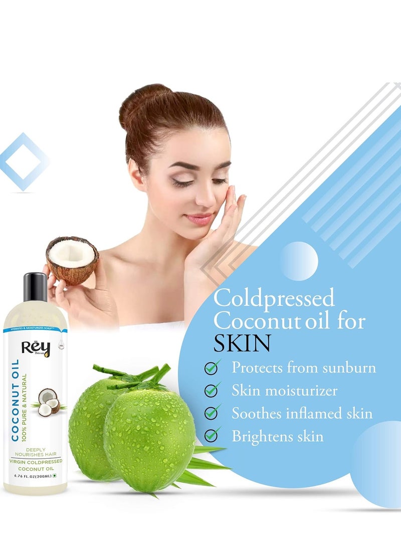 Rey NaturalsCoconut Oil 100% Pure Natural Coconut Oil for Hair and Skin Hair Growth Strengthens Hair Improves Scalp Condition Pack Of 2 200ML