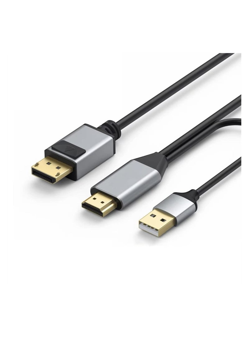 HDMI to Displayport Cable 6.6ft 4K@60Hz, HDMI 2.0 Male to DP 1.2 Male Converter for Xbox One/PS4/PS5/NS Compatible with VESA Dual-Mode DisplayPort 1.2