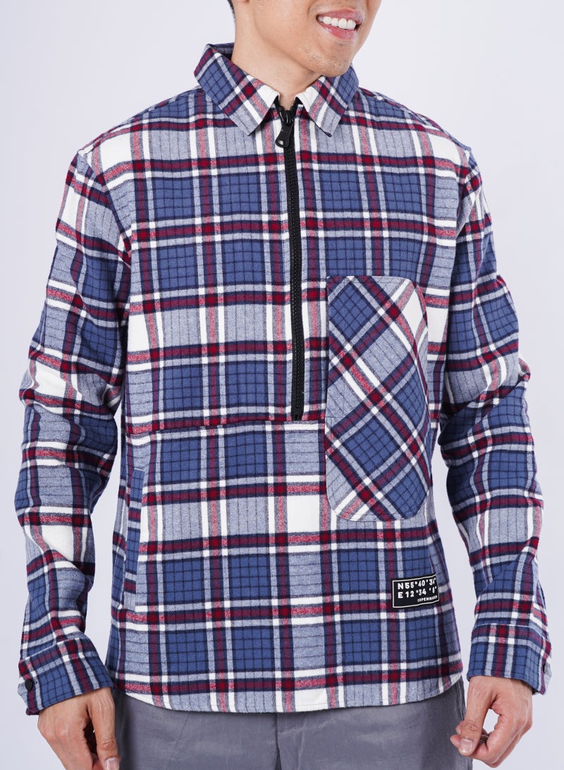 Men’s Single Big Size Collared Checked Shirt in Dust