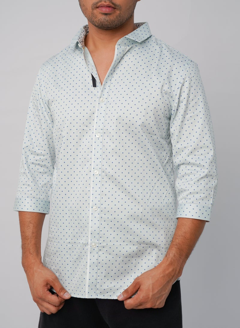 Men’s Summer Shirt Three-Quater Sleeves Collared Neck- Chambray Blue