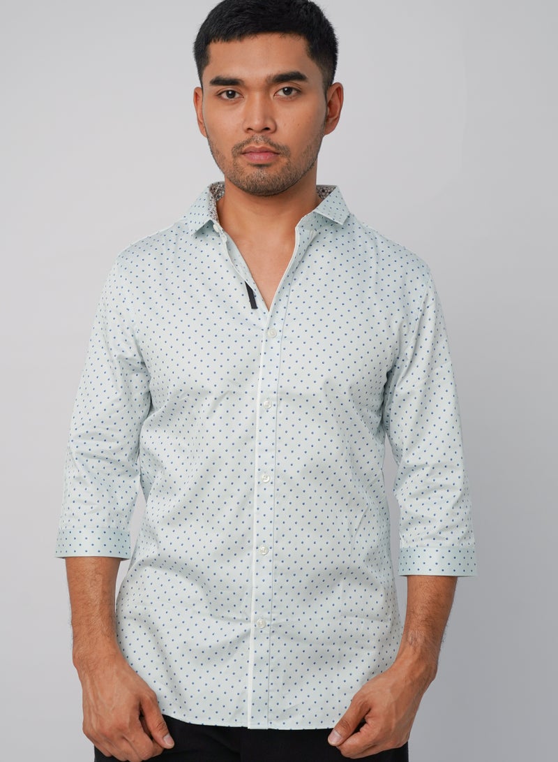 Men’s Summer Shirt Three-Quater Sleeves Collared Neck- Chambray Blue