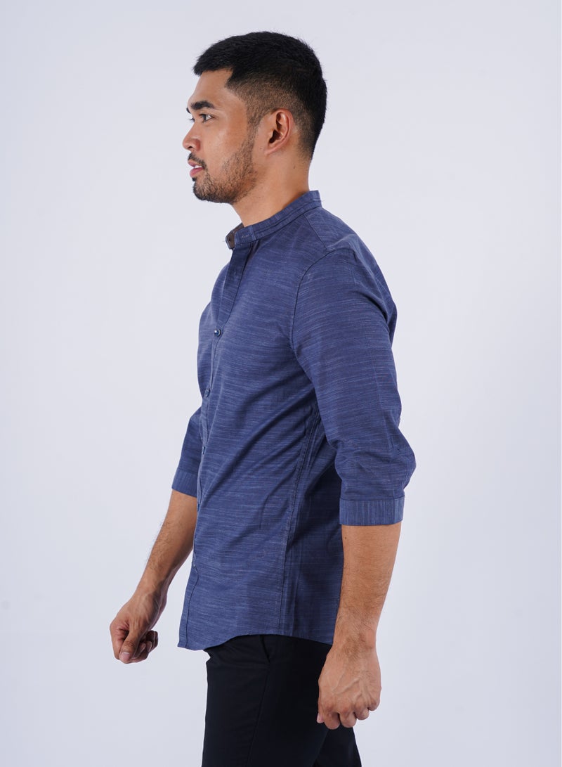 Men’s Autumn Shirt Long sleev High neck No pockets – Midnight Blue