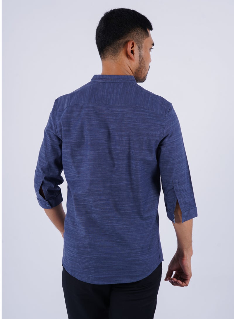 Men’s Autumn Shirt Long sleev High neck No pockets – Midnight Blue