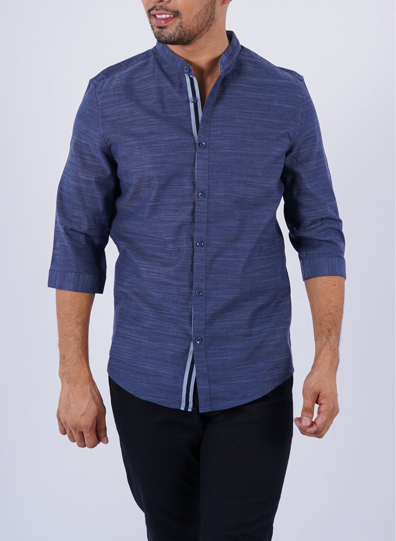 Men’s Autumn Shirt Long sleev High neck No pockets – Midnight Blue