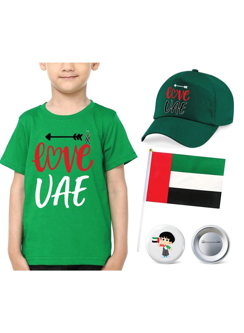 UAE Kids Boys Tshirt  Cap Flag and Badge Combo Pack of 4