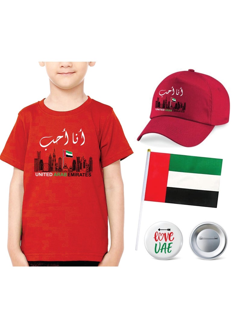 UAE Kids Boys Tshirt  Cap Flag and Badge Combo Pack of 4