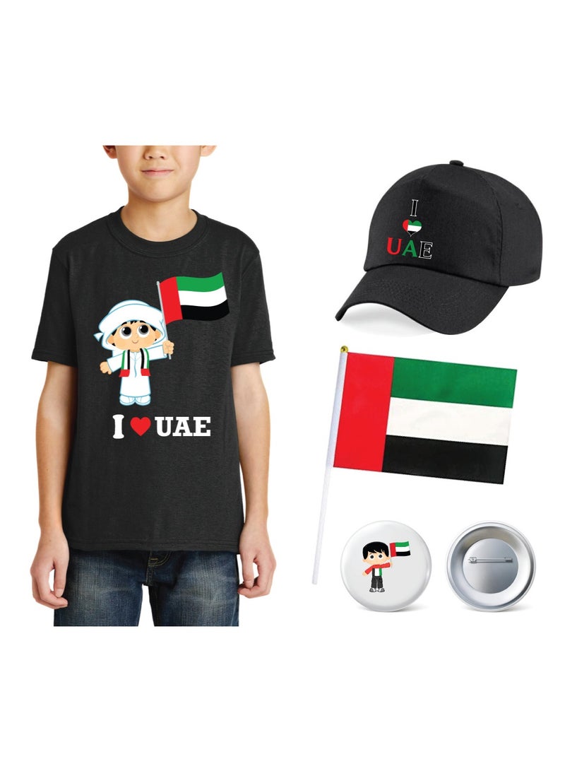 UAE Kids Boys Tshirt  Cap Flag and Badge Combo Pack of 4