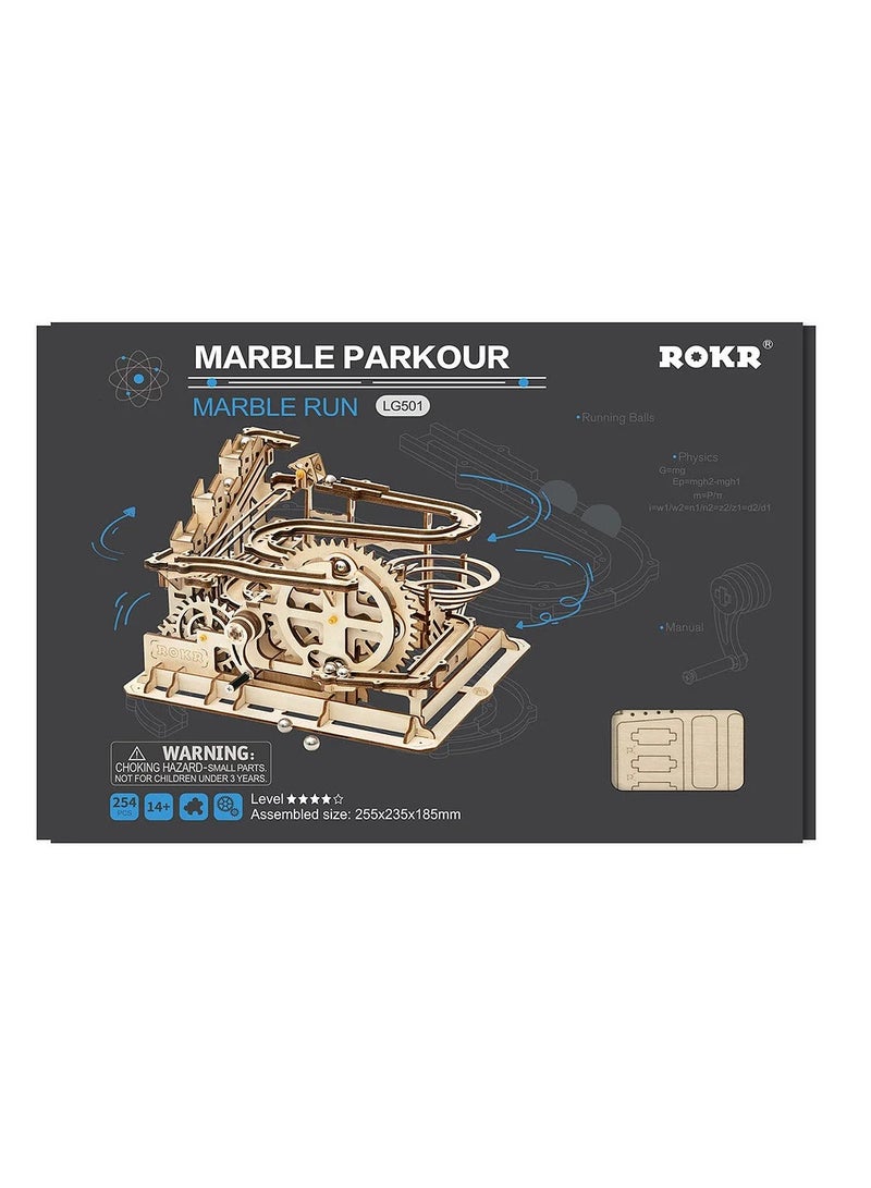 ROKR Marble Parkour Big Funnel Marble Run LG501, Assembly Brain Teaser 3D Wooden Puzzle DIY Build Model Crafts Kits, Unique Home Decor Birthday Gifts for Teens or Adults